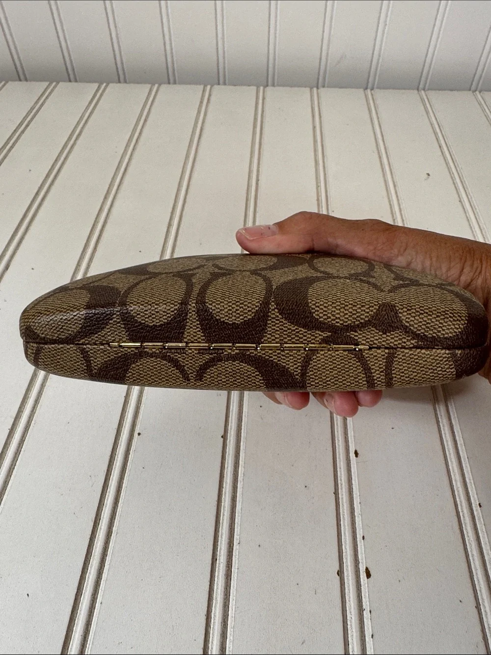 Coach CC Hard Clamshell Eye Glass Case ONLY lens cloth included Brown Tan
